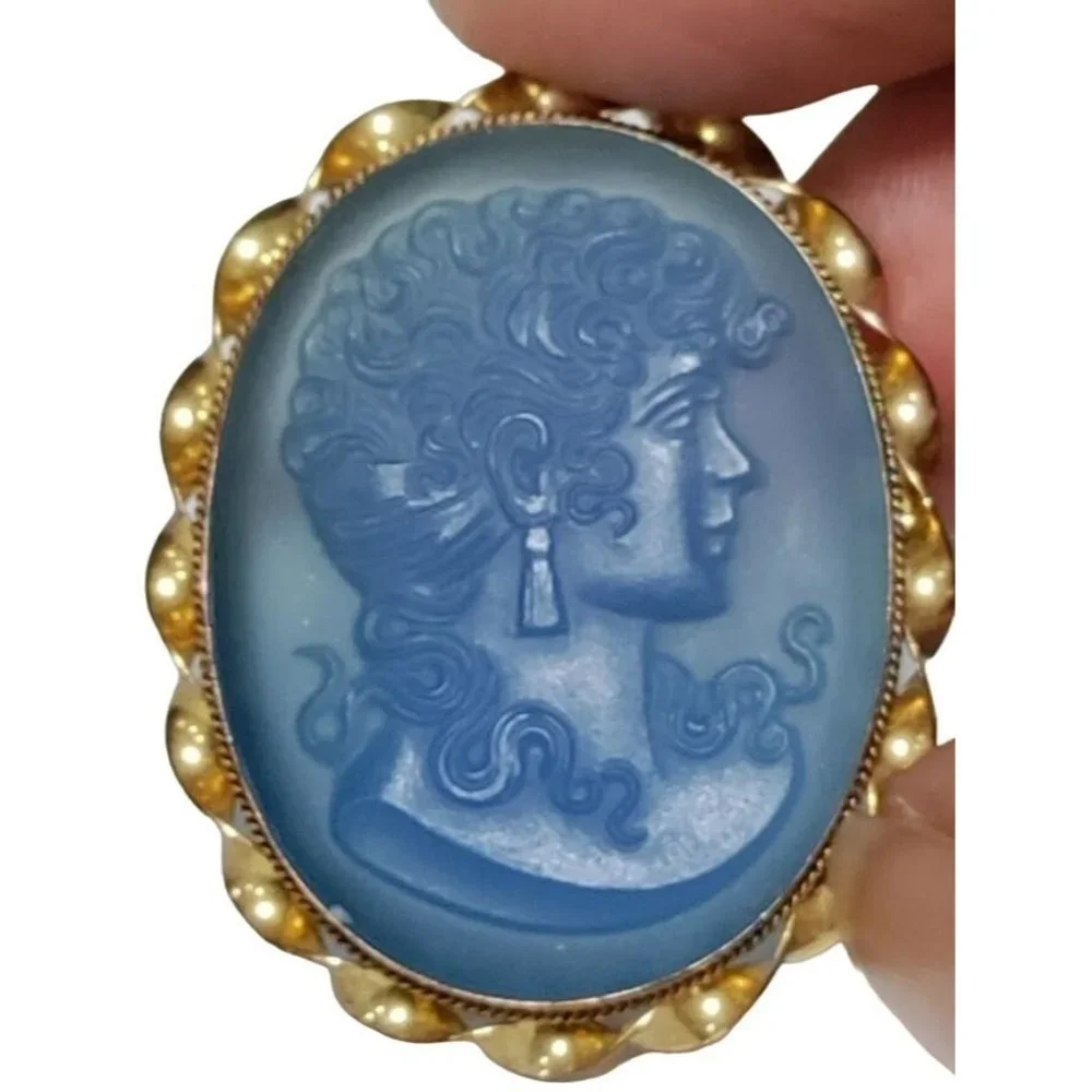 Vintage Vermeil Gold-Plated Glass Victorian Brooch Pendant Exquisite Piece - Picture 1 of 9